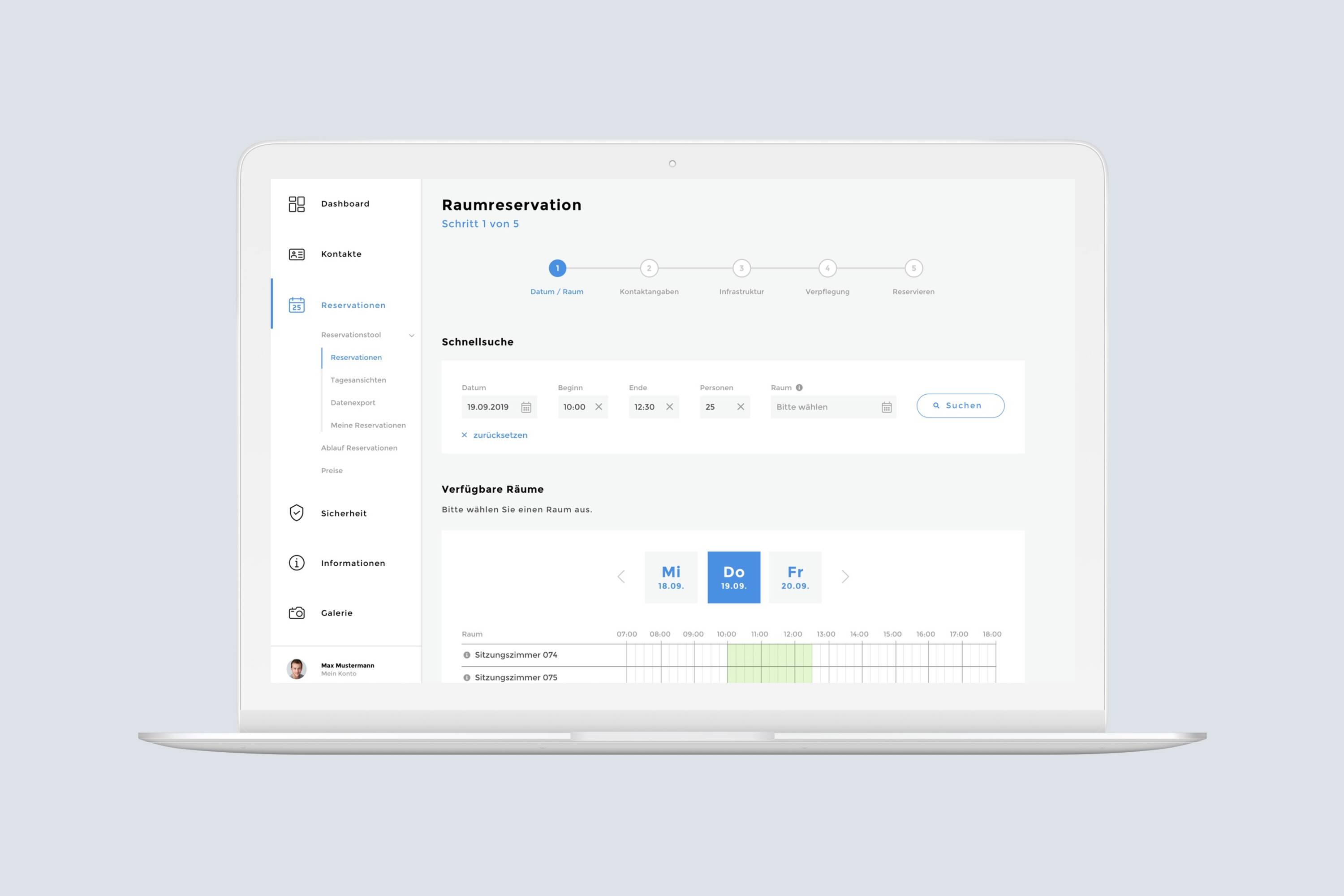 Haus der Kantone Reservationstool Screenshot Haus der Kantone Reservationstool