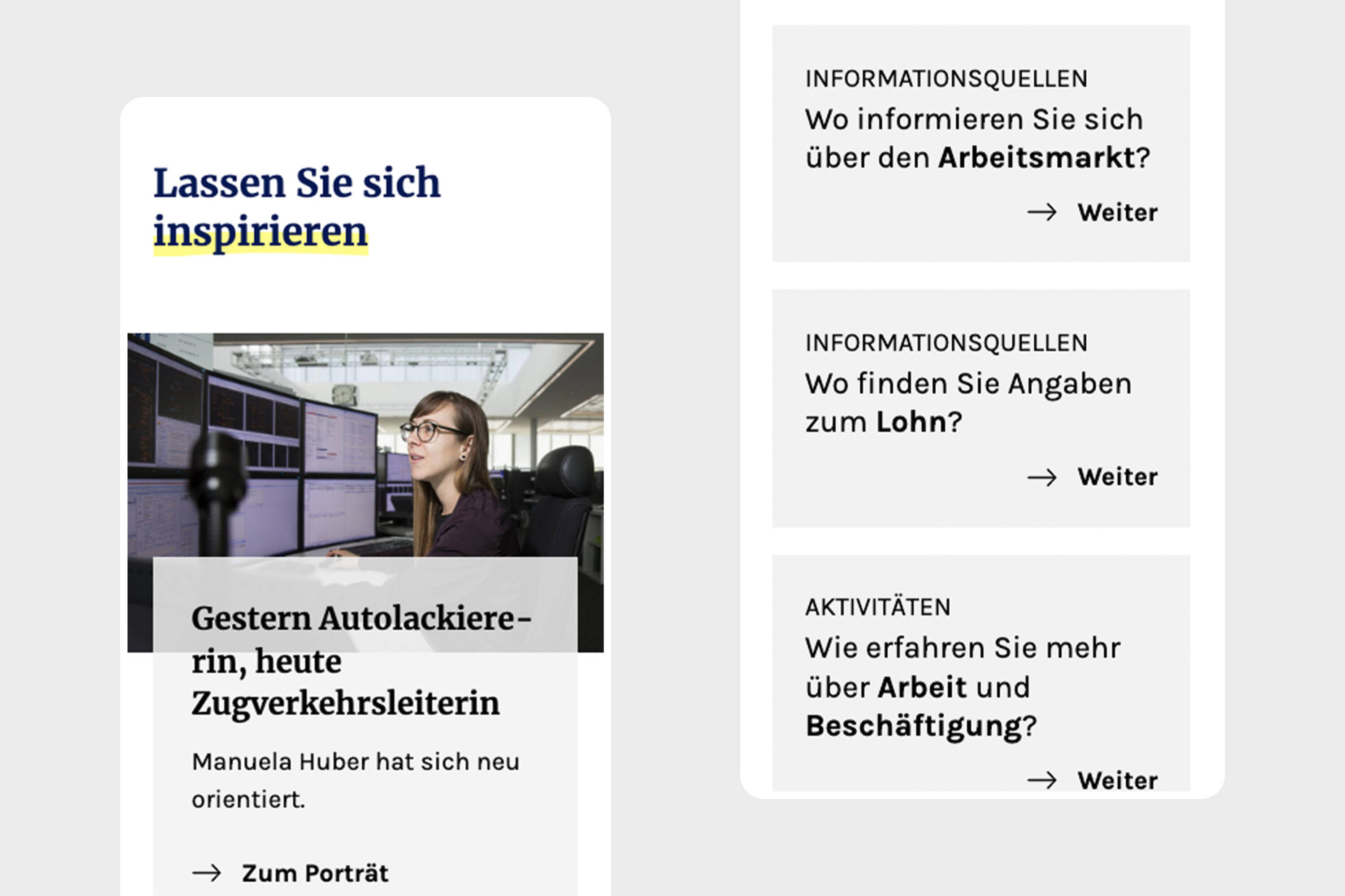 laufbahn.berufsberatung.ch, Beispiel Mobilansicht 2 laufbahn.berufsberatung.ch, Beispiel Mobilansicht 2