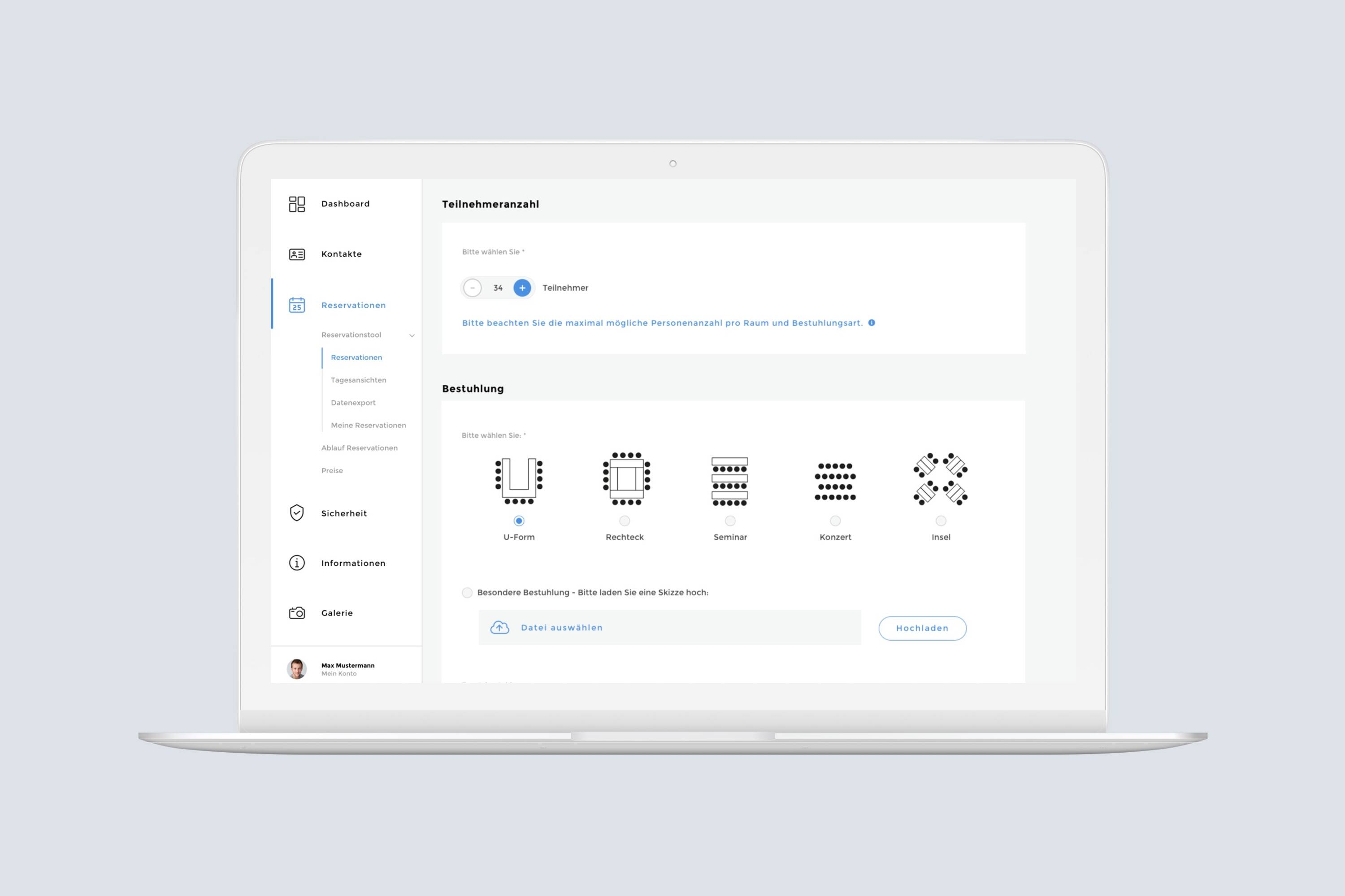 Haus der Kantone Reservationstool Screenshot Haus der Kantone Reservationstool