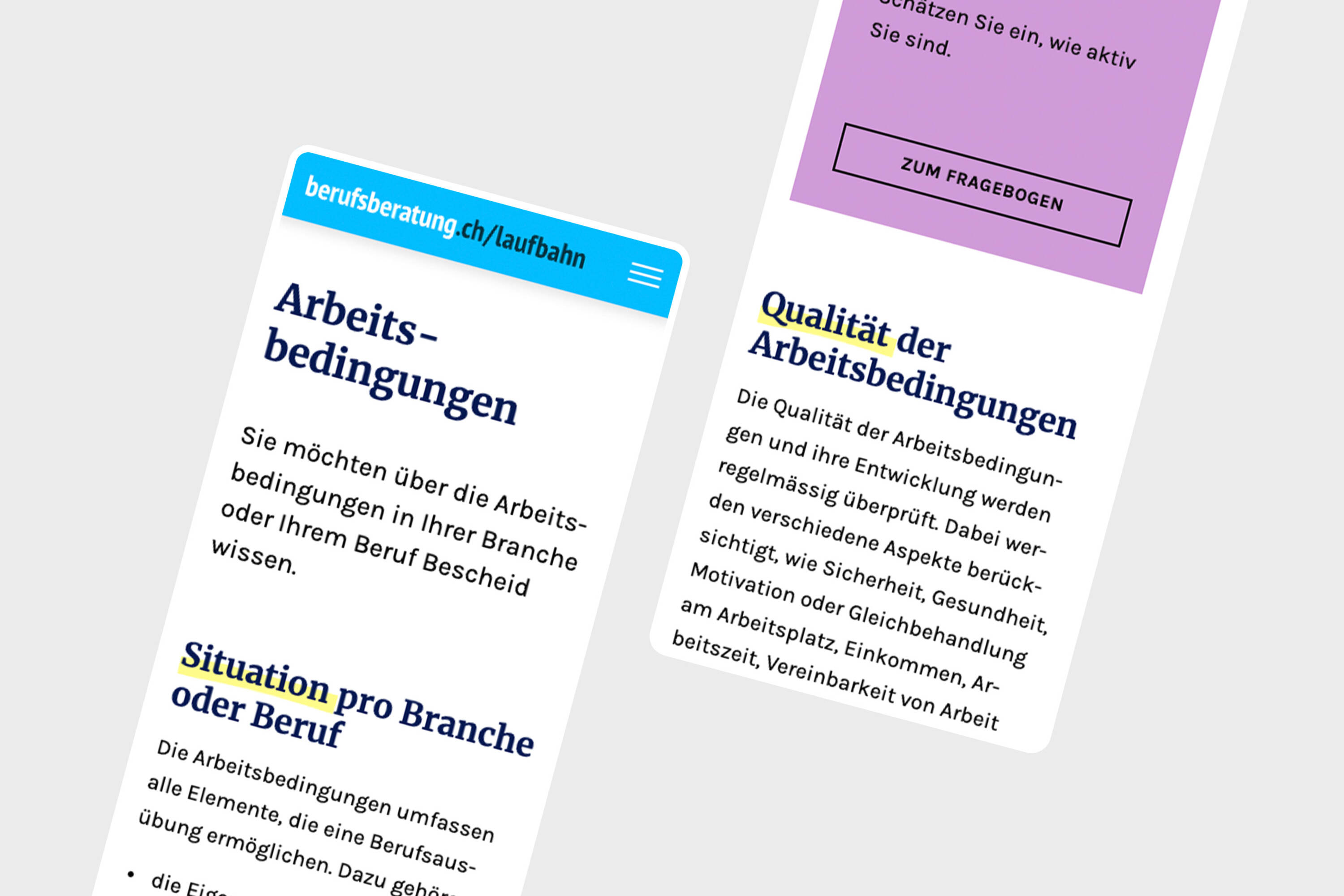 laufbahn.berufsberatung.ch, Beispiel Mobilansicht 1 laufbahn.berufsberatung.ch, Beispiel Mobilansicht 1