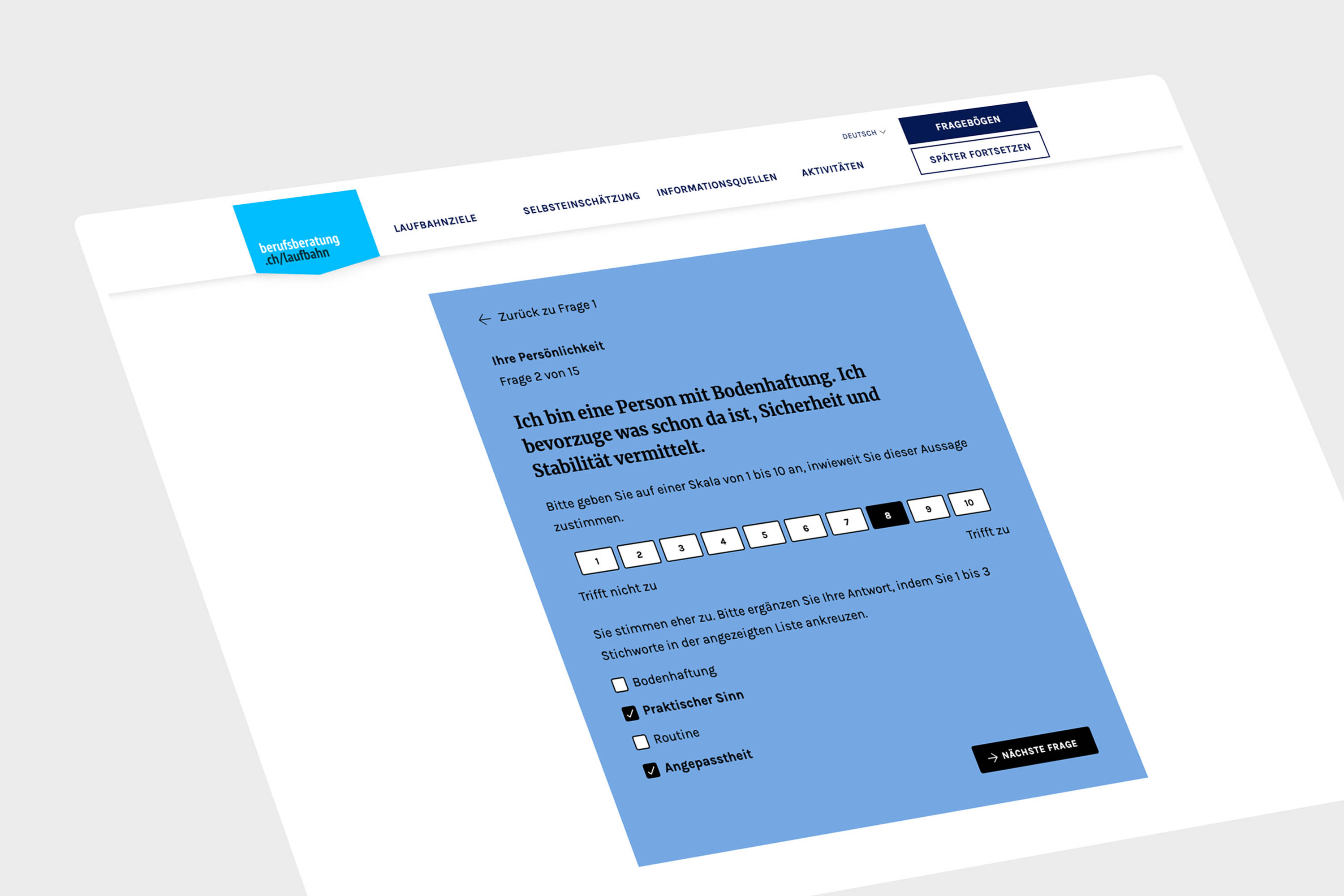 laufbahn.berufsberatung.ch, Beispiel Desktopansicht 3 laufbahn.berufsberatung.ch, Beispiel Desktopansicht 3