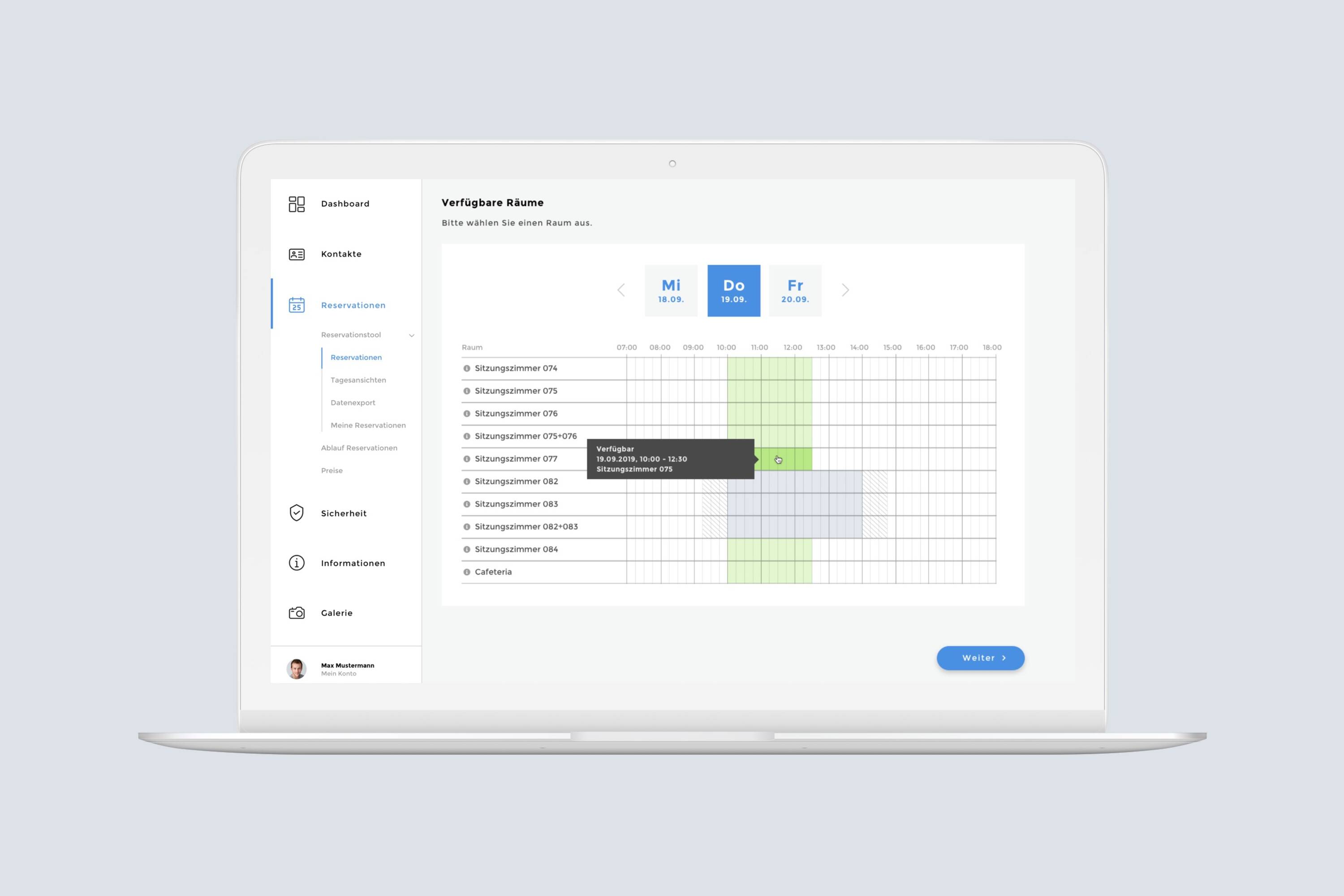 Haus der Kantone Reservationstool Screenshot Haus der Kantone Reservationstool