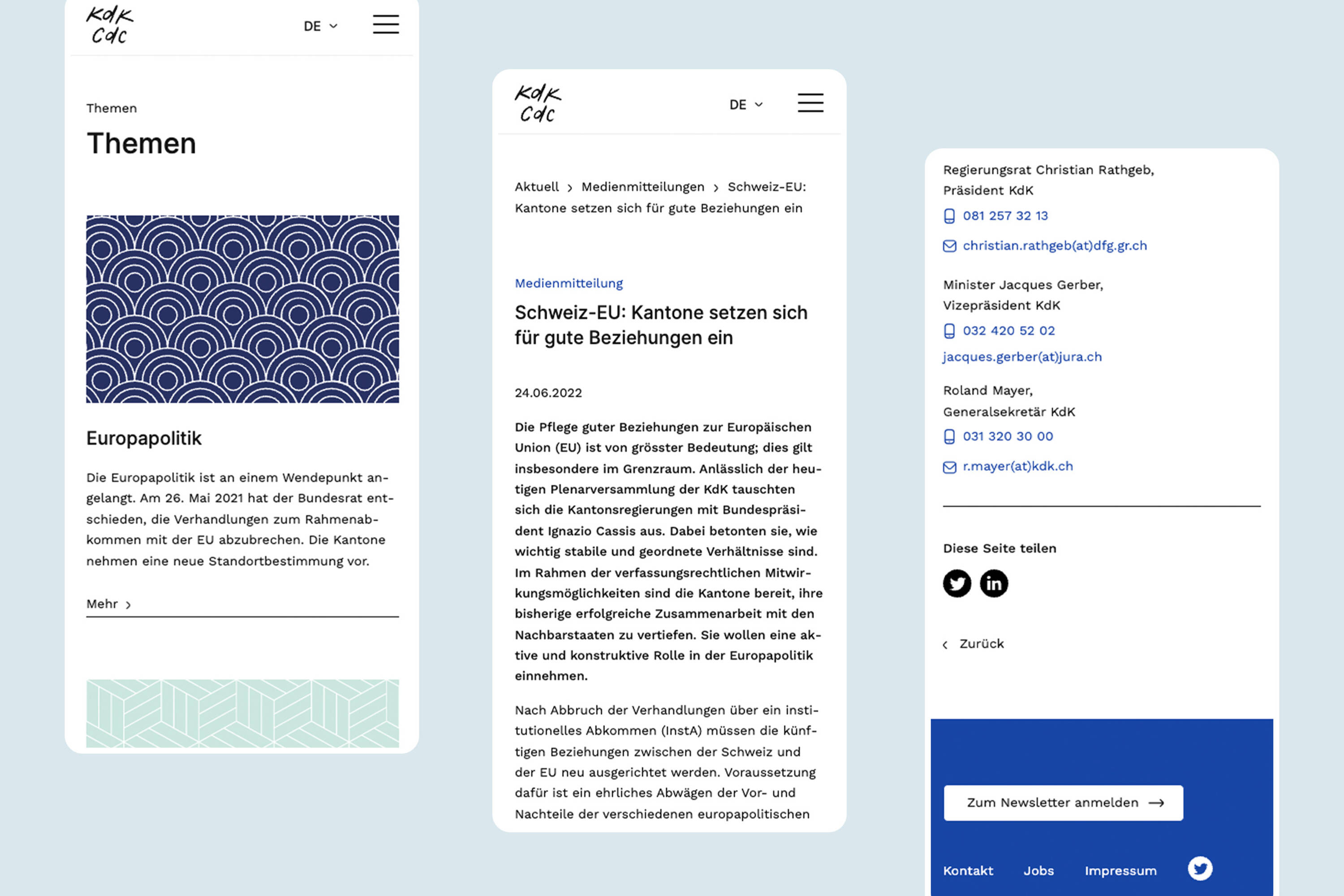 Website kdk.ch, Beispielansichten Mobile Website kdk.ch, Beispielansichten Mobile