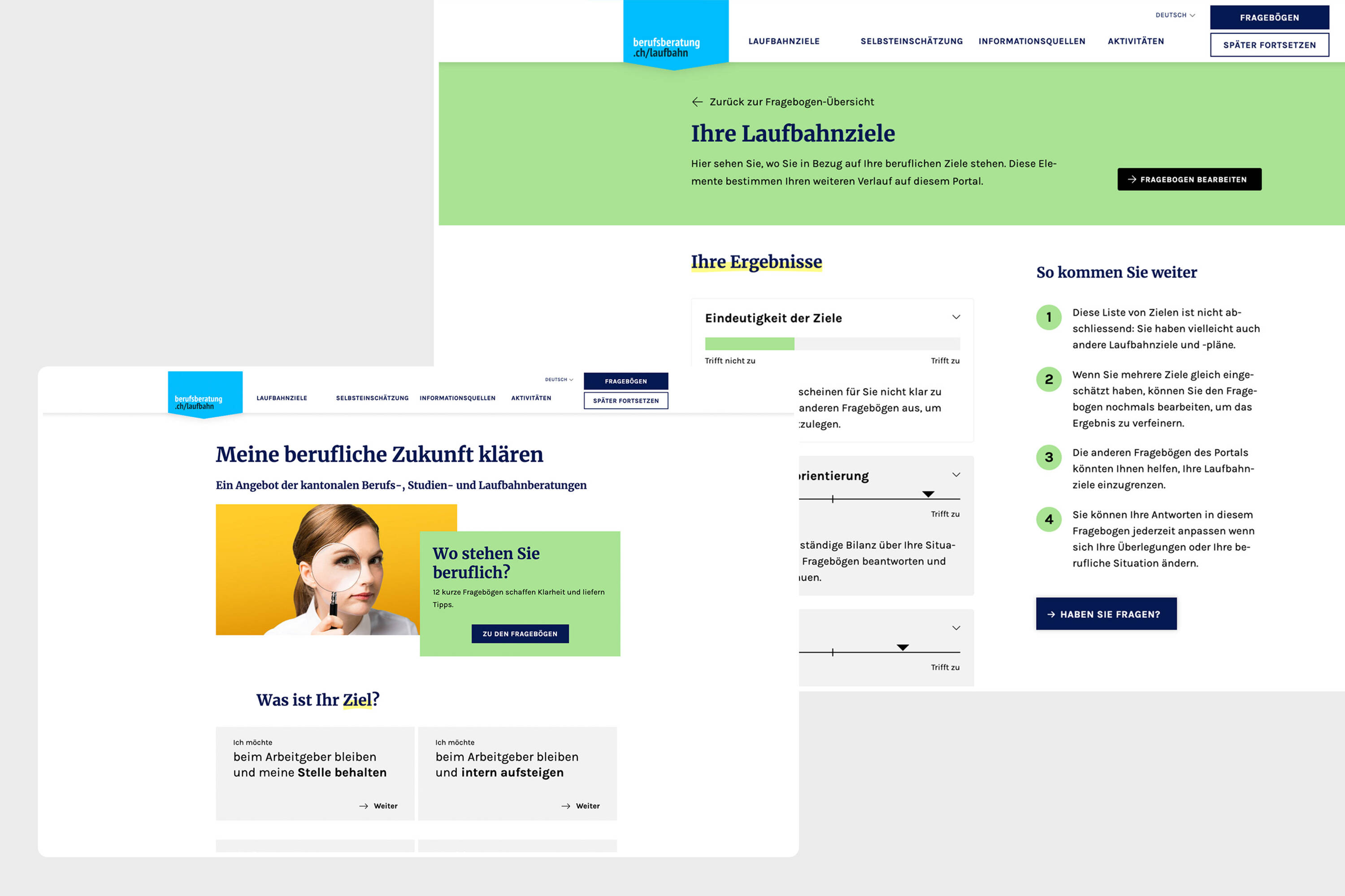 laufbahn.berufsberatung.ch, Beispiel Desktopansicht 1 laufbahn.berufsberatung.ch, Beispiel Desktopansicht 1