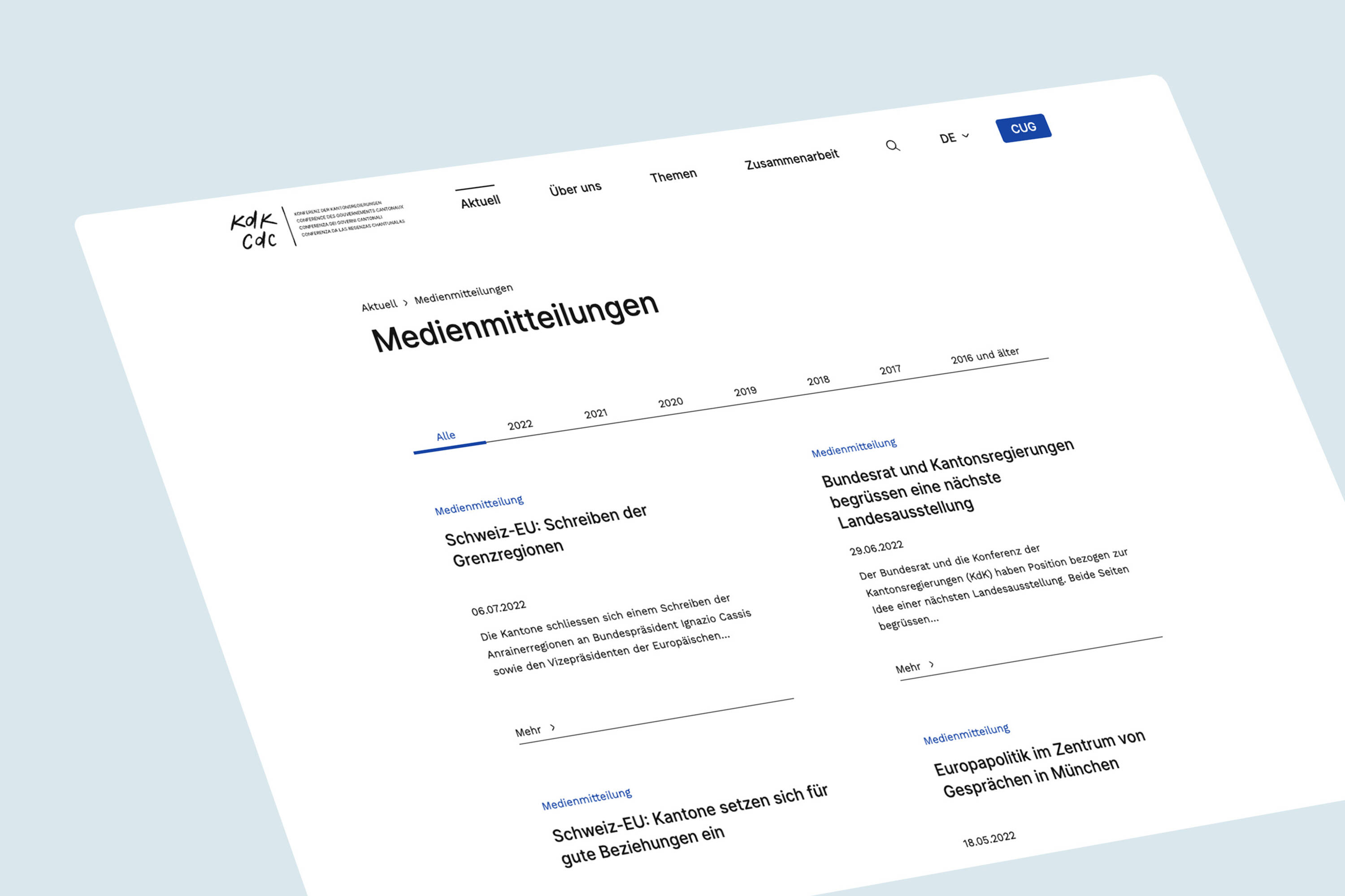 Website kdk.ch, Ansicht Filter nach Jahren Desktop Website kdk.ch, Ansicht Filter nach Jahren Desktop