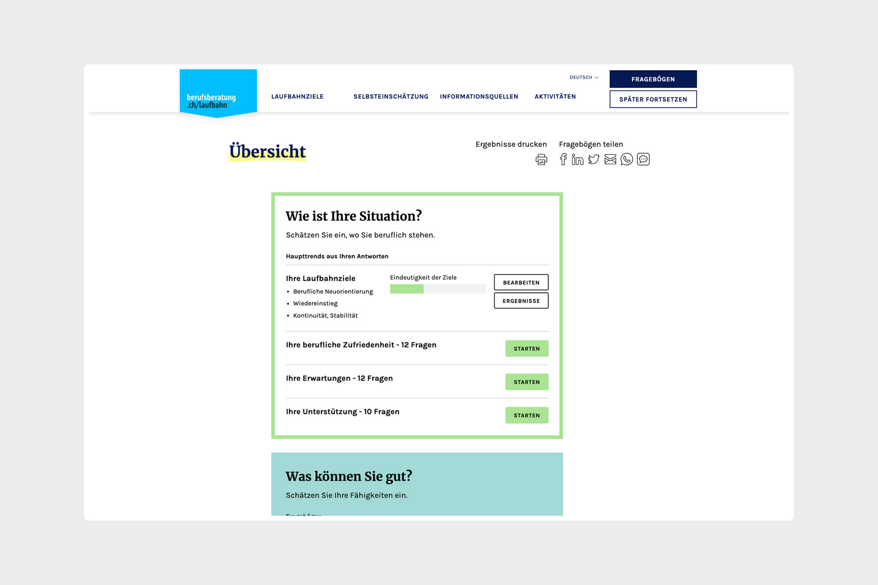 laufbahn.berufsberatung.ch, Beispiel Desktopansicht 2 laufbahn.berufsberatung.ch, Beispiel Desktopansicht 2